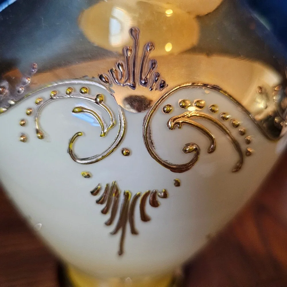 Vintage Bohemian Art Glass Mirror Gold Hand-Painted Raised Enamel Mid Century